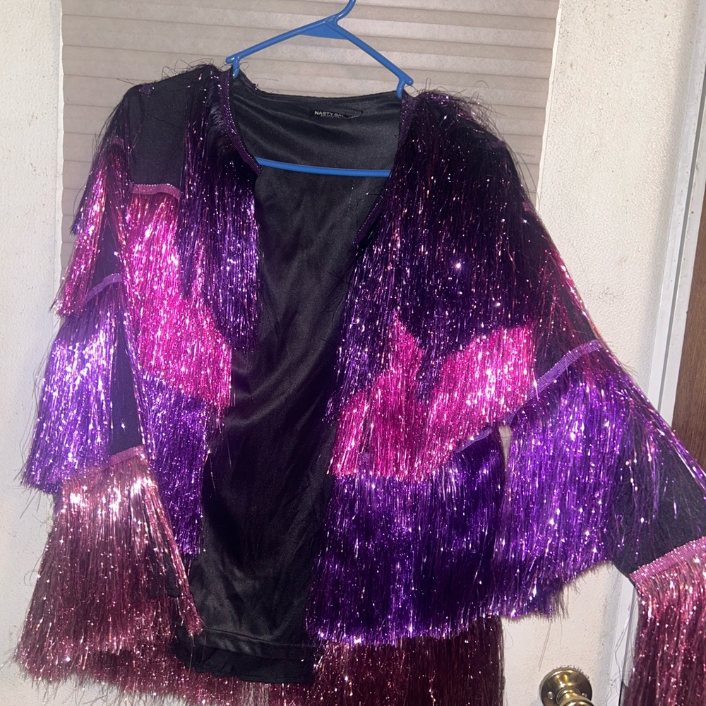 Nasty Gal Glittering Pink and Purple Fringe Jacket - Picture 2 of 3